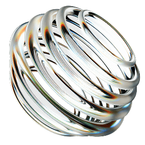 Shiny, intertwined metallic rings sculpture