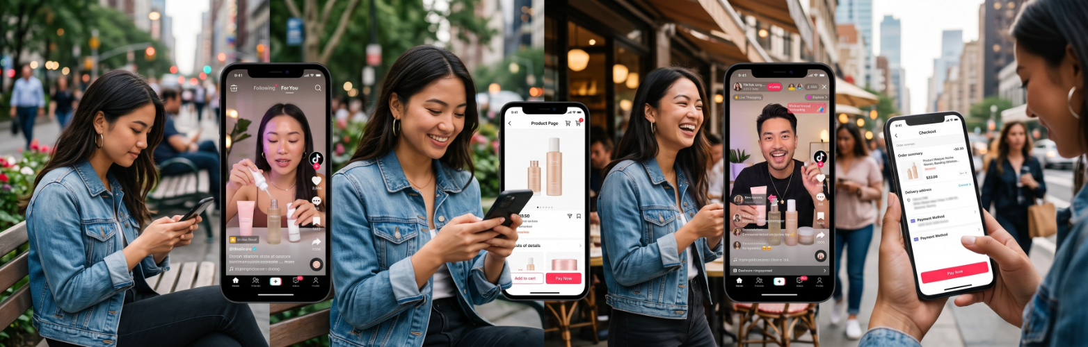 TikTok Shop eCommerce journey from in-feed video discovery to in-app checkout and live shopping